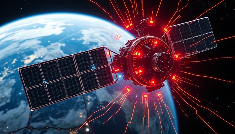 Futuristic satellite depicting cyber attacks in space.