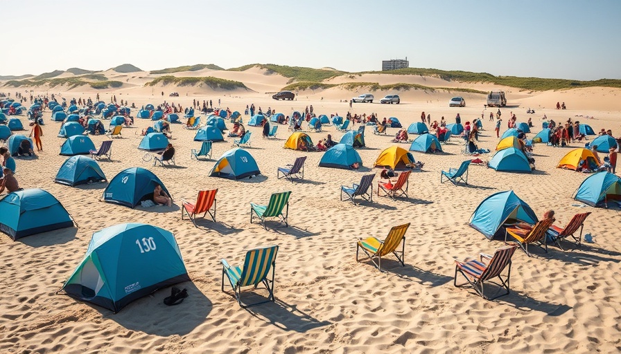 St. Peter-Ording beach scene with beach chairs and tents, vibrant.