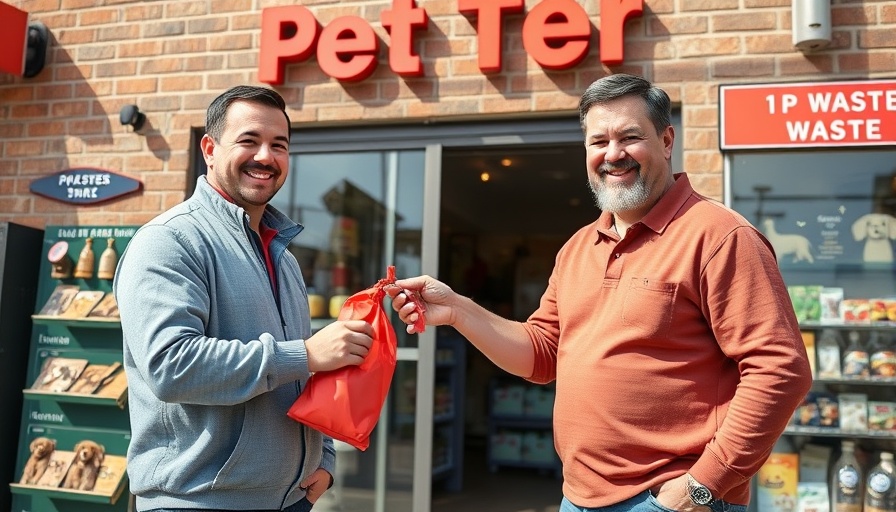 Men exchange keys with Hundekotbeutel in front of Elmshorn pet store.
