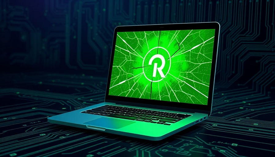 Digital laptop virus concept on circuit board background.