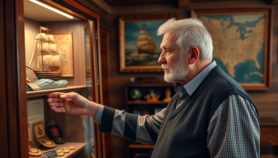 Older man in maritime themed room pointing at display, Sigge-Paulsen-Stiftung für Kinder.