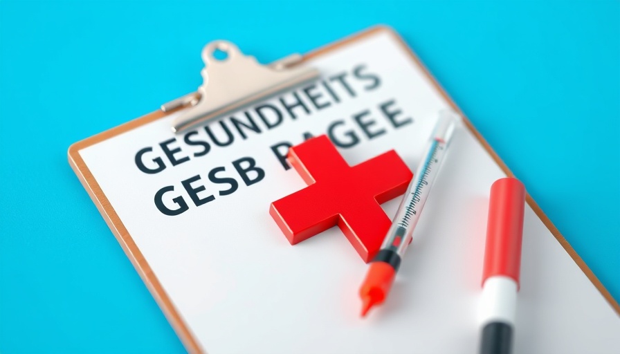 3D health inquiry concept with clipboard, 'Gesundheitsabfrage nach Krankheit'.