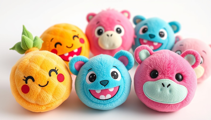 Colorful Craze Bounzz Bewegungsspielzeug plush toys with cute faces.