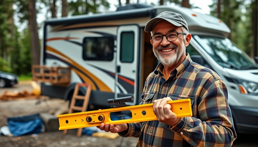 Camping Ostsee: Man smiling while preparing for storm at campsite.
