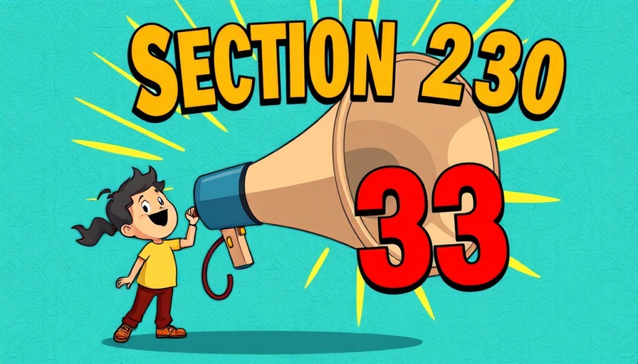 Illustration emphasizing Section 230 with figures and loudspeaker