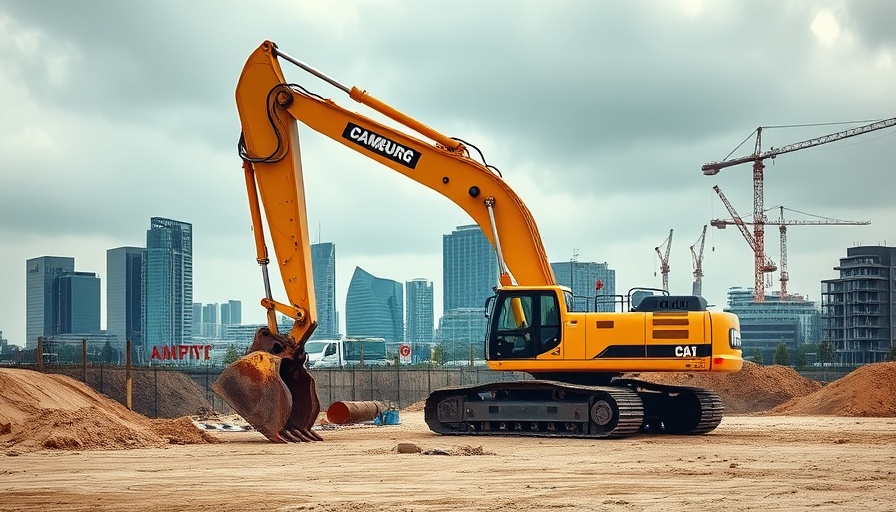 Hamburg construction site with excavator and skyline, Wohnungsbau Hamburg.