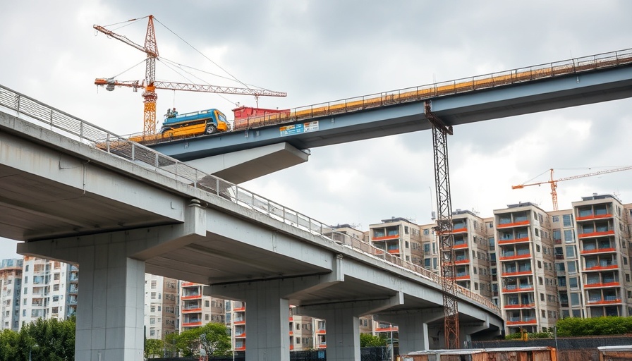 Modern bridge construction over Schleusengraben under a cloudy sky.
