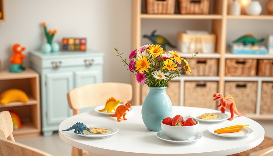 Whimsical kids' dining table with toys, rice kids theme.