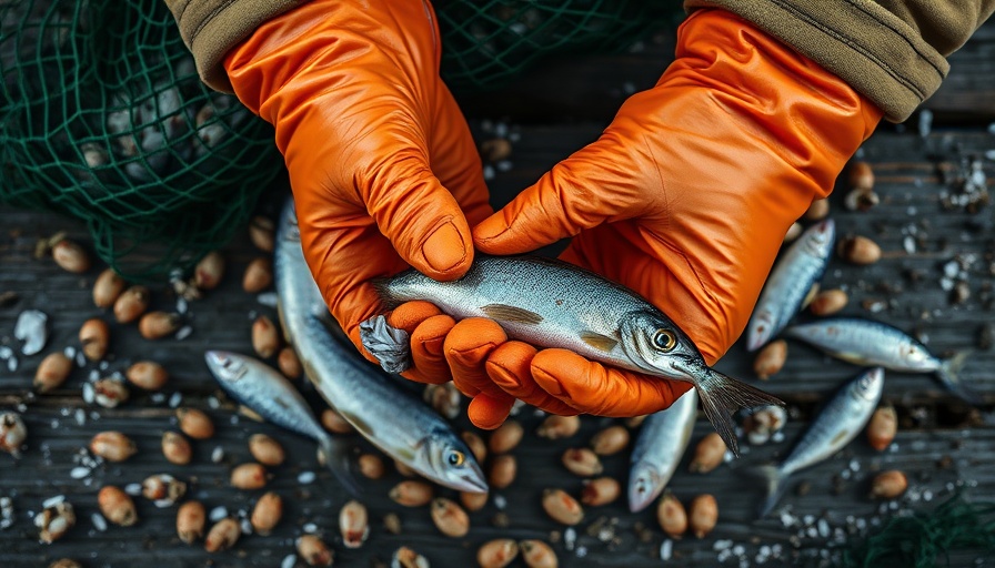 Fangverbot für Dorsch und Hering fishing scene with gloves and net.