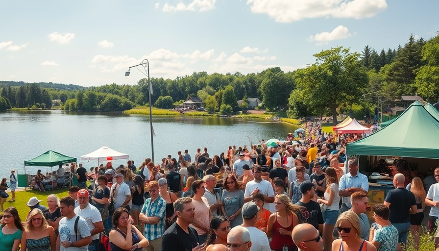 Sommerfinale in Stormarn festival near a tranquil lake crowded with people.