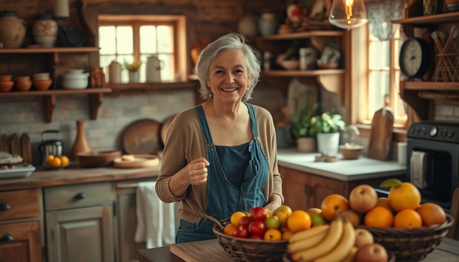 Wohnen im Rittergut: Woman in a rustic kitchen, relaxed and content.
