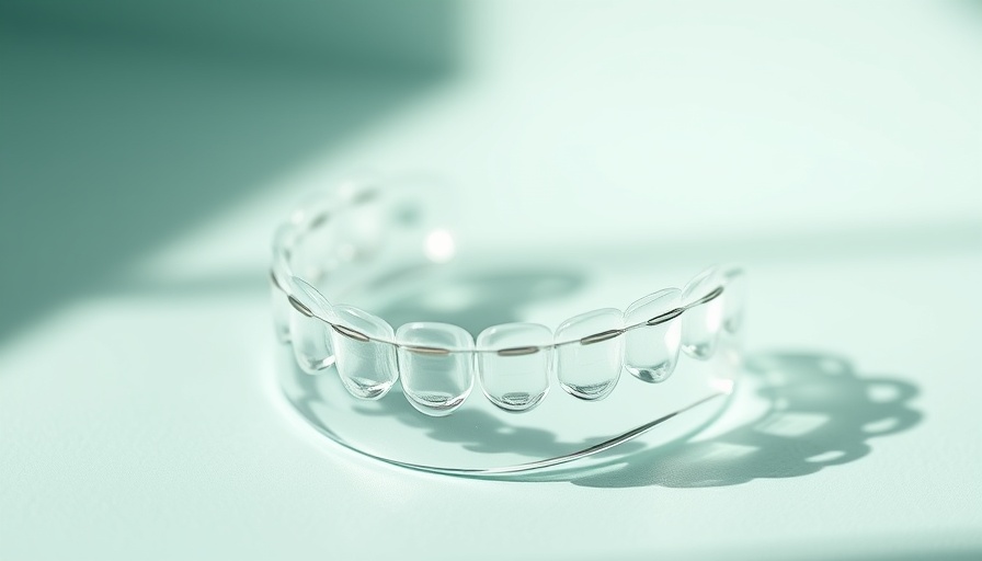 Knirschschiene reinigen: Clear dental aligners on mint background.
