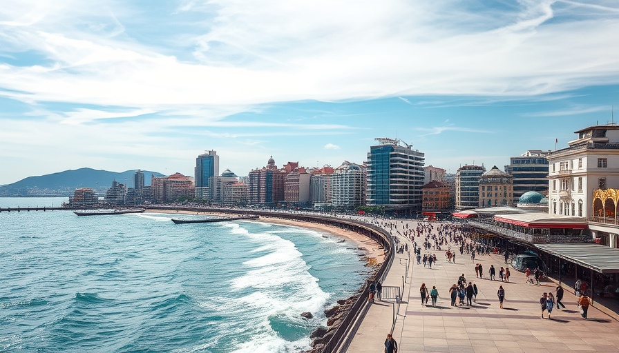 Geheimtipp Priwall coastal cityscape with pier and skyline.