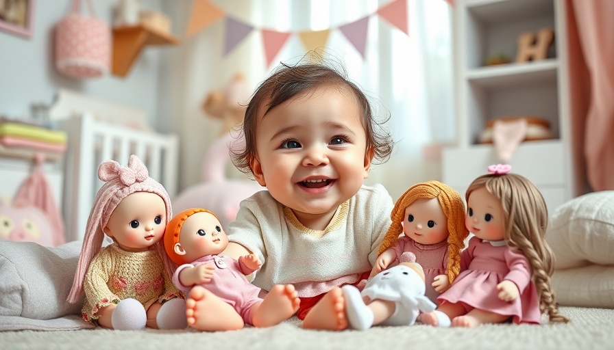 Kuschel- und Spielbegleiter ab dem ersten Lebensjahr: smiling baby with dolls.
