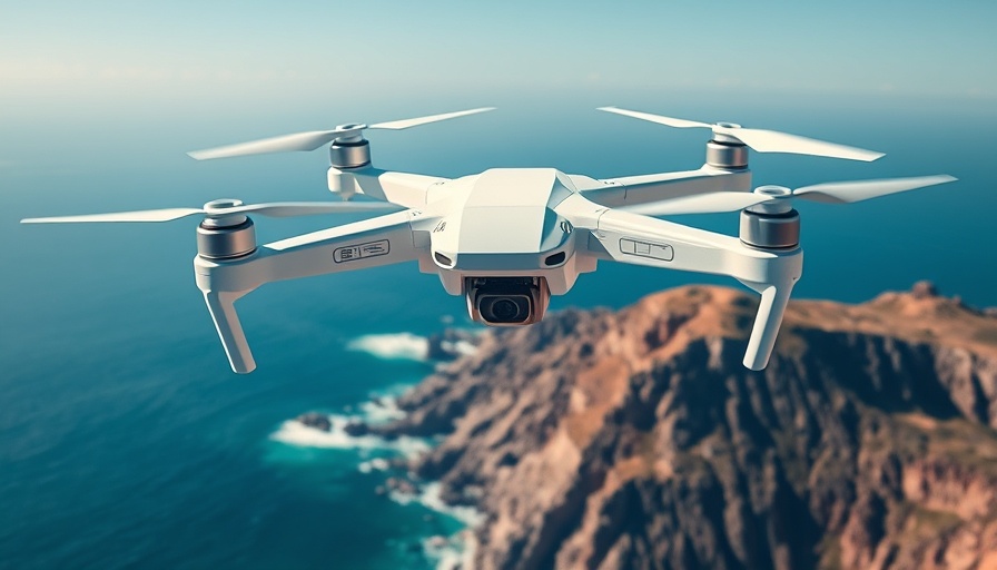 AI drones in flight over coastal landscape, KI-Drohnen im Krieg.