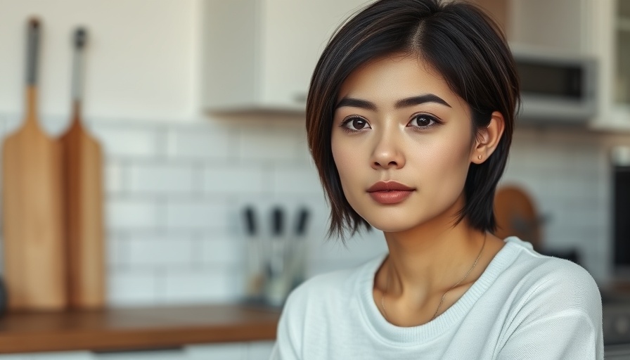 Young woman in modern kitchen, soft lighting, KI in Deutschland.