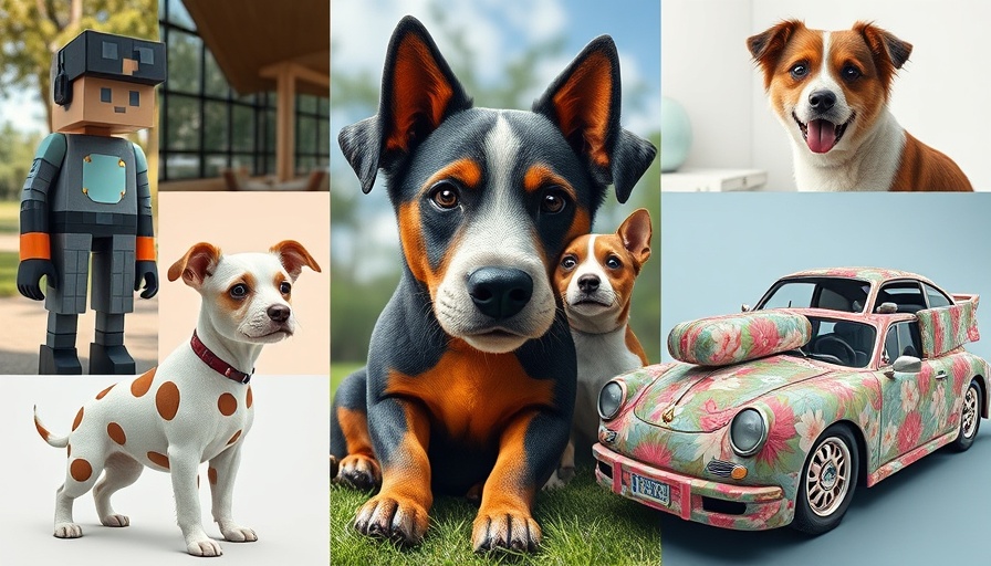 AI-generated collage of figures & cars for KI-Videoproduktion.