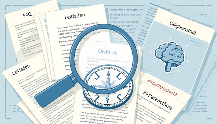ONKIDA 2.0 Datenschutz KI illustrated with documents and compass.