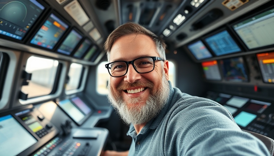 Man in train cockpit smiling, related to Deutschlandticket Preiserhöhung.