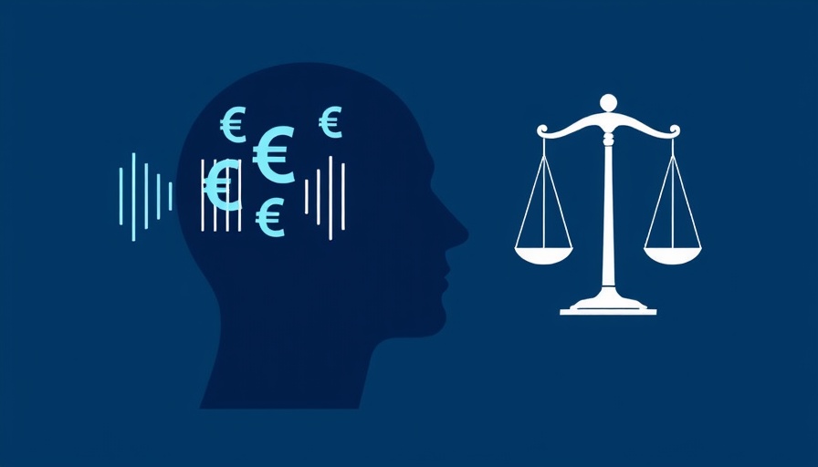 Illustration of AI voice cloning compensation with legal symbols.