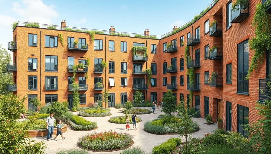 Modern Sozialwohnungen in Blankenese with families in garden courtyard.
