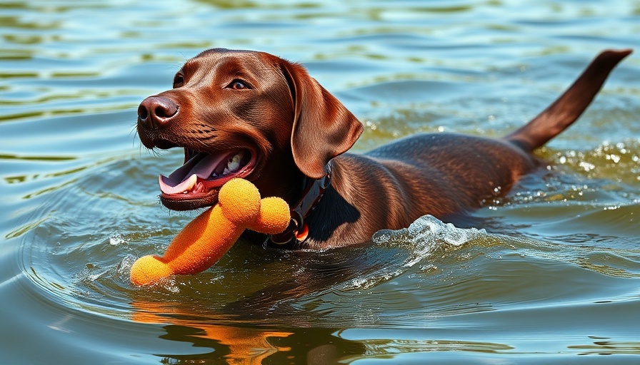 Labrador with toy swimming at Badetag Poggensee