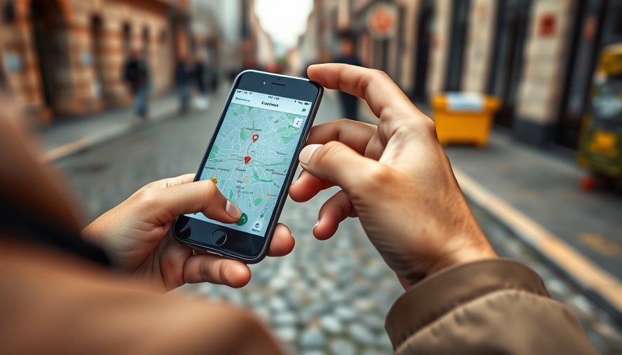 Person using a phone for navigation on a cobblestone street.