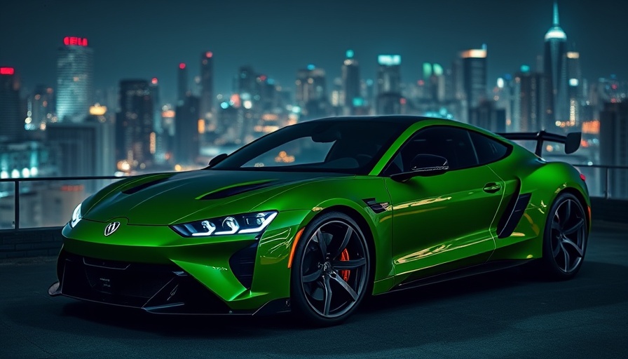 Sleek Cupra Born VZ illuminated on city rooftop at night.