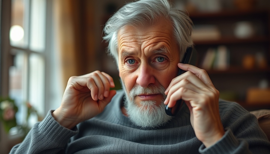 Elderly man dialing emergency number; Krypto-Betrug Senioren concern.