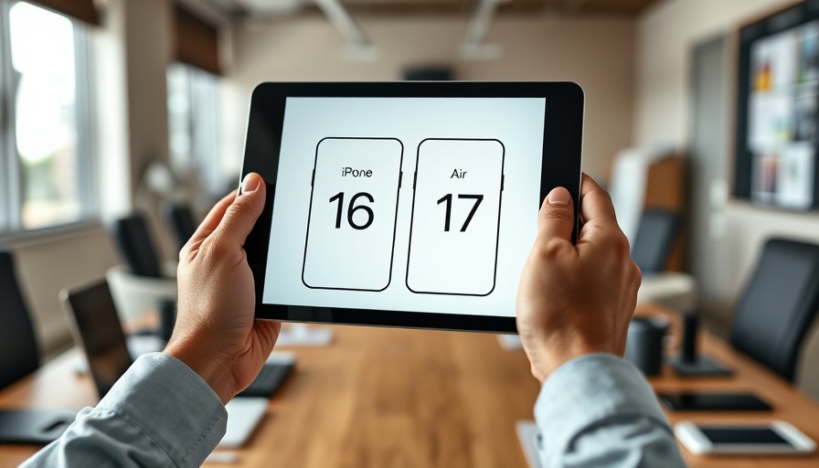 Tablet displaying iPhone comparison, modern workspace view.