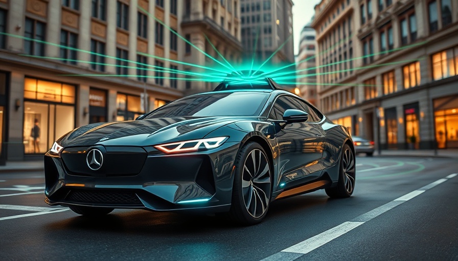 Futuristic car with Lidar-Sensoren im autonomen Fahren scanning city.