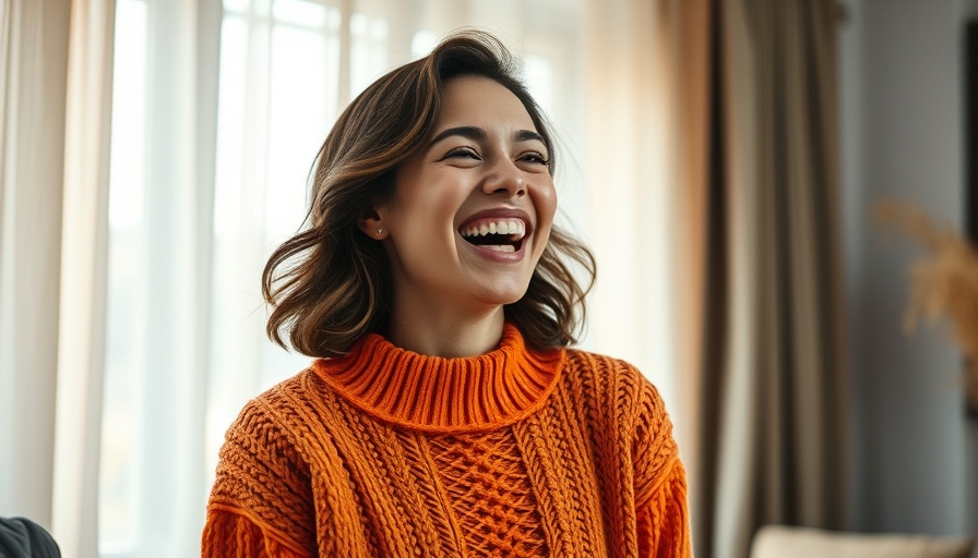 Young woman laughing in a cozy setting, highlighting Dialekte in Stormarn.