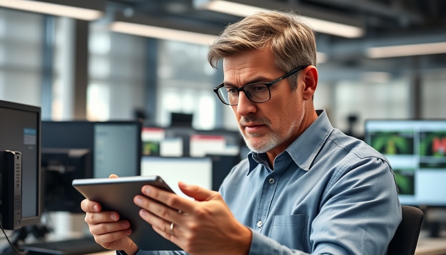 Man testing Samsung Galaxy Tab S11 in modern office setting.