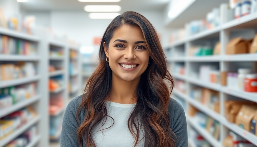 Reinfeld Apotheke employee smiling indoors, pharmacy background.