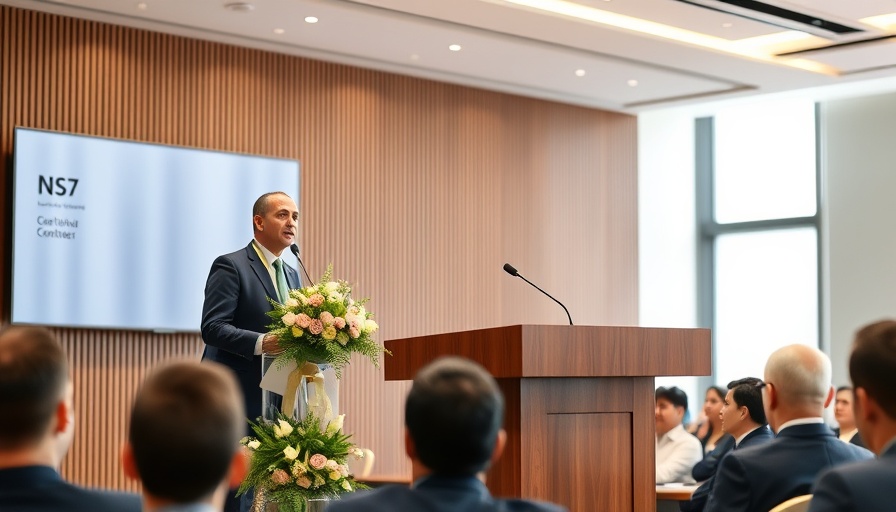Speaker addressing audience at conference on Denmark's security strategy.
