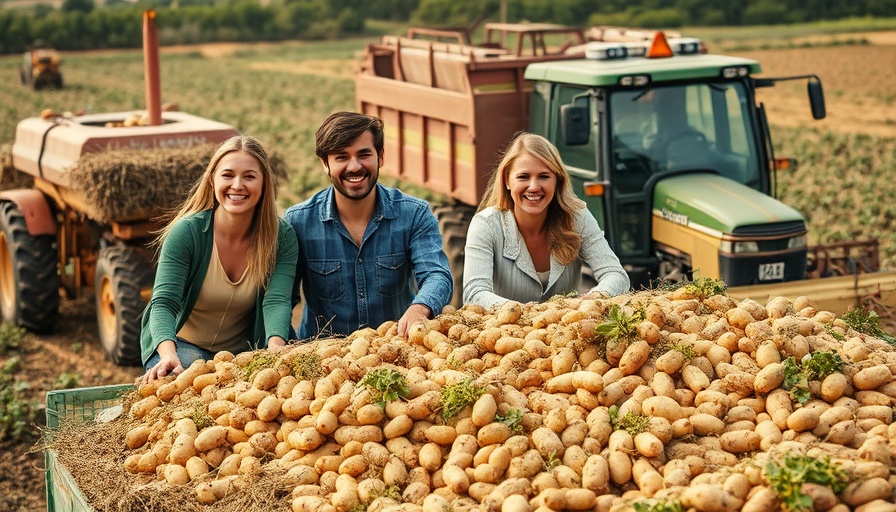 Familie bei der Kartoffelernte mit moderner Landmaschinen-Technik.
