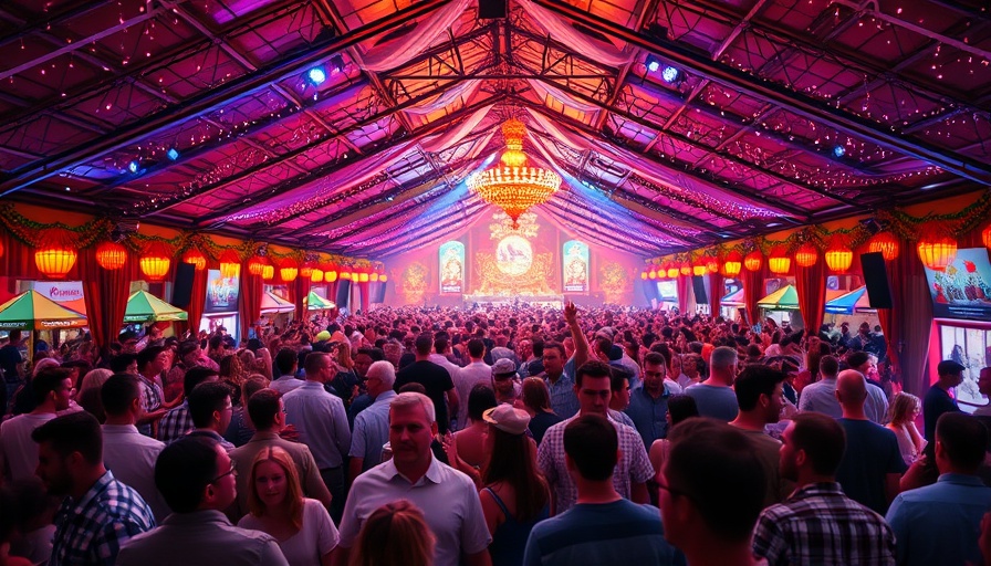 Oktoberfest Henstedt-Ulzburg crowd in festive tent with colorful lights.