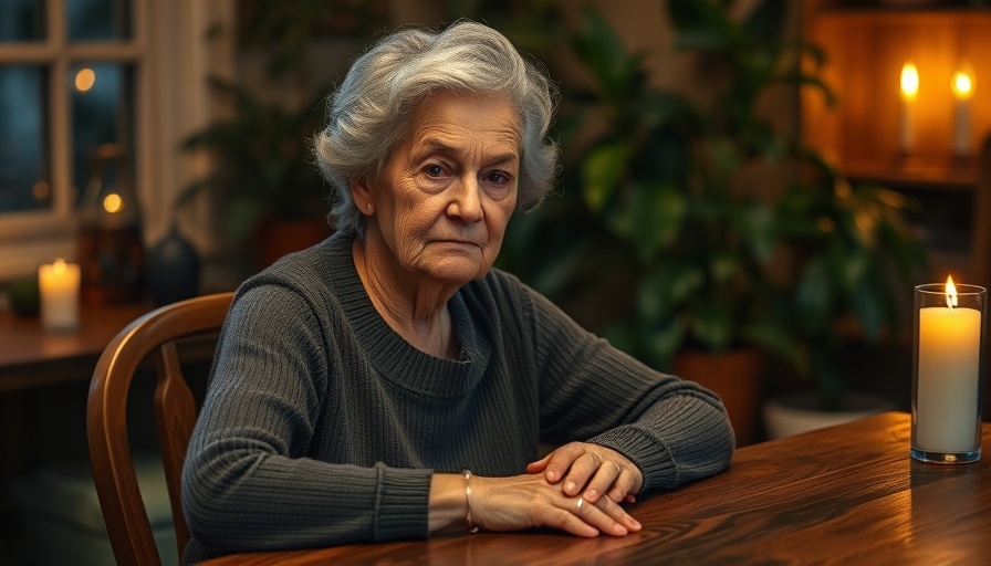 Elderly woman pondering at table with candle, Abschaffung von Pflegegrad 1.