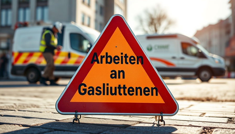 Traffic sign for gas line work indicating Gasanschluss stilllegen Kosten.