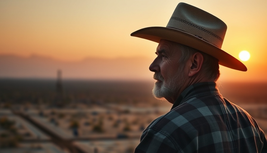 Streamingerfolg Landman depicted with cowboy hat in desert.