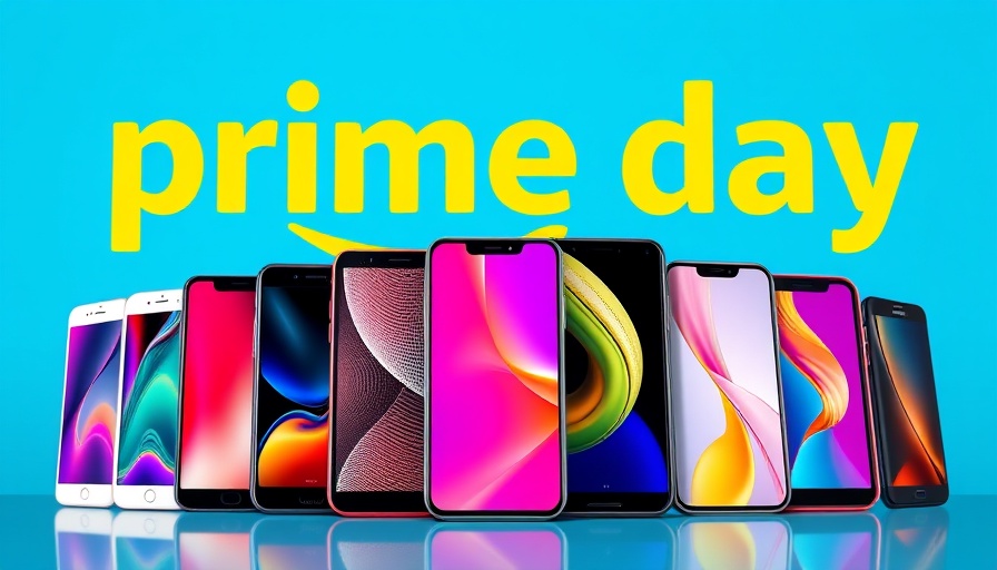 Prime Day Smartphone Angebote with various smartphones on blue background.