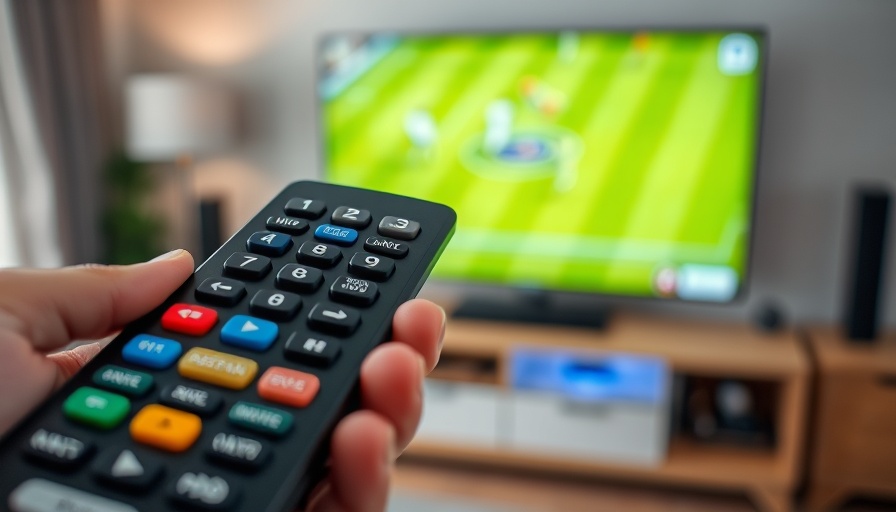 Remote control aimed at TV, Fußballspiel MSV Duisburg gegen Hansa Rostock Live-Stream visible in background.