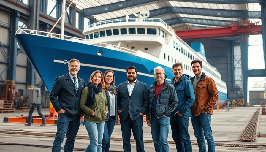Group at the shipyard with the Neue Elbfähre Amt Neuhaus - Bleckede.