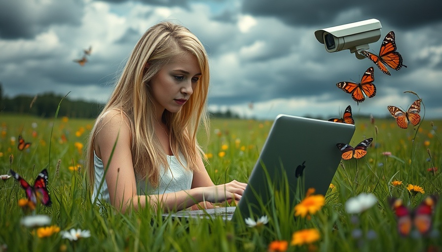 Chatkontrolle und Datenschutz illustration with a woman using a laptop.