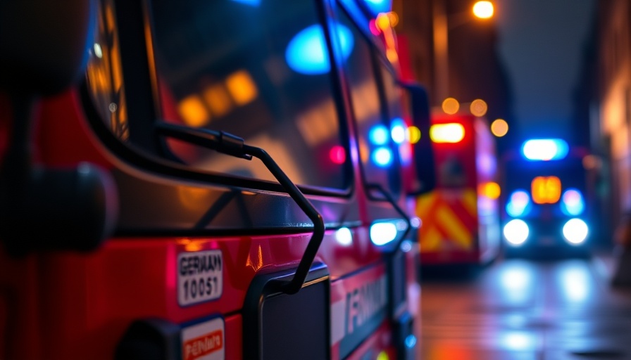 German fire truck with blue lights, signaling in Stormarn.