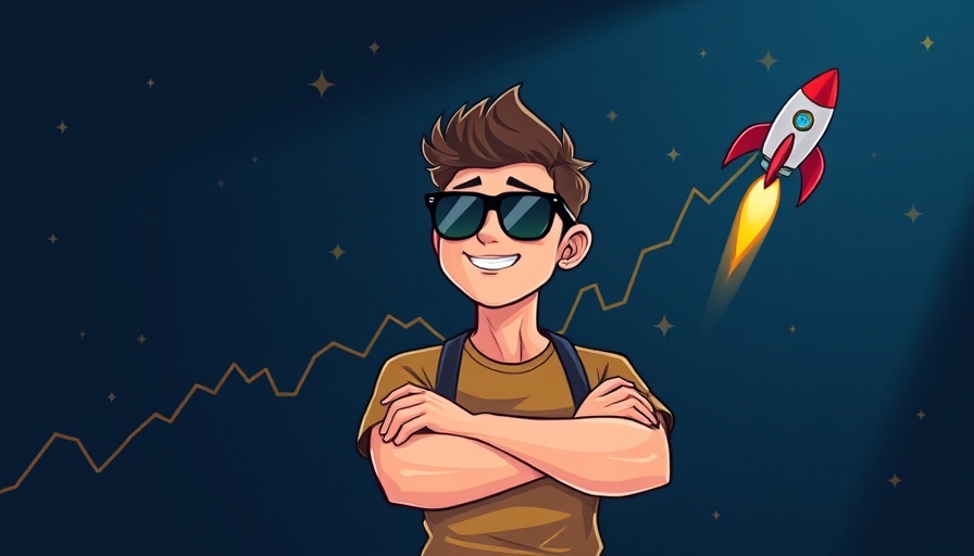 Reddit-Crawler für Aktien depicted by a confident cartoon figure with stock charts and rocket