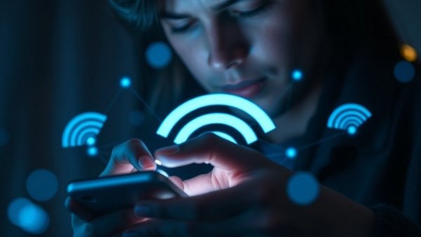 Wi-Fi fixer tool smartphone interaction with network symbols.