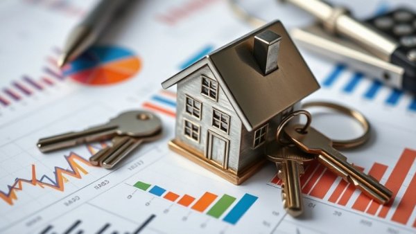 House-shaped keychain on charts symbolizing home equity for Connecticut homeowners.