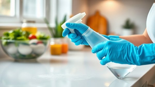 Smart stain solutions: person cleaning kitchen counter.