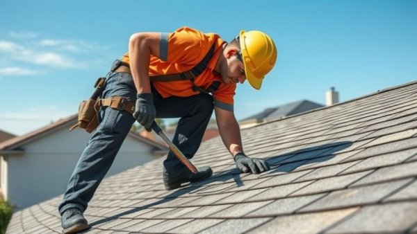Columbus commercial roofers repairing roof in bright daylight.